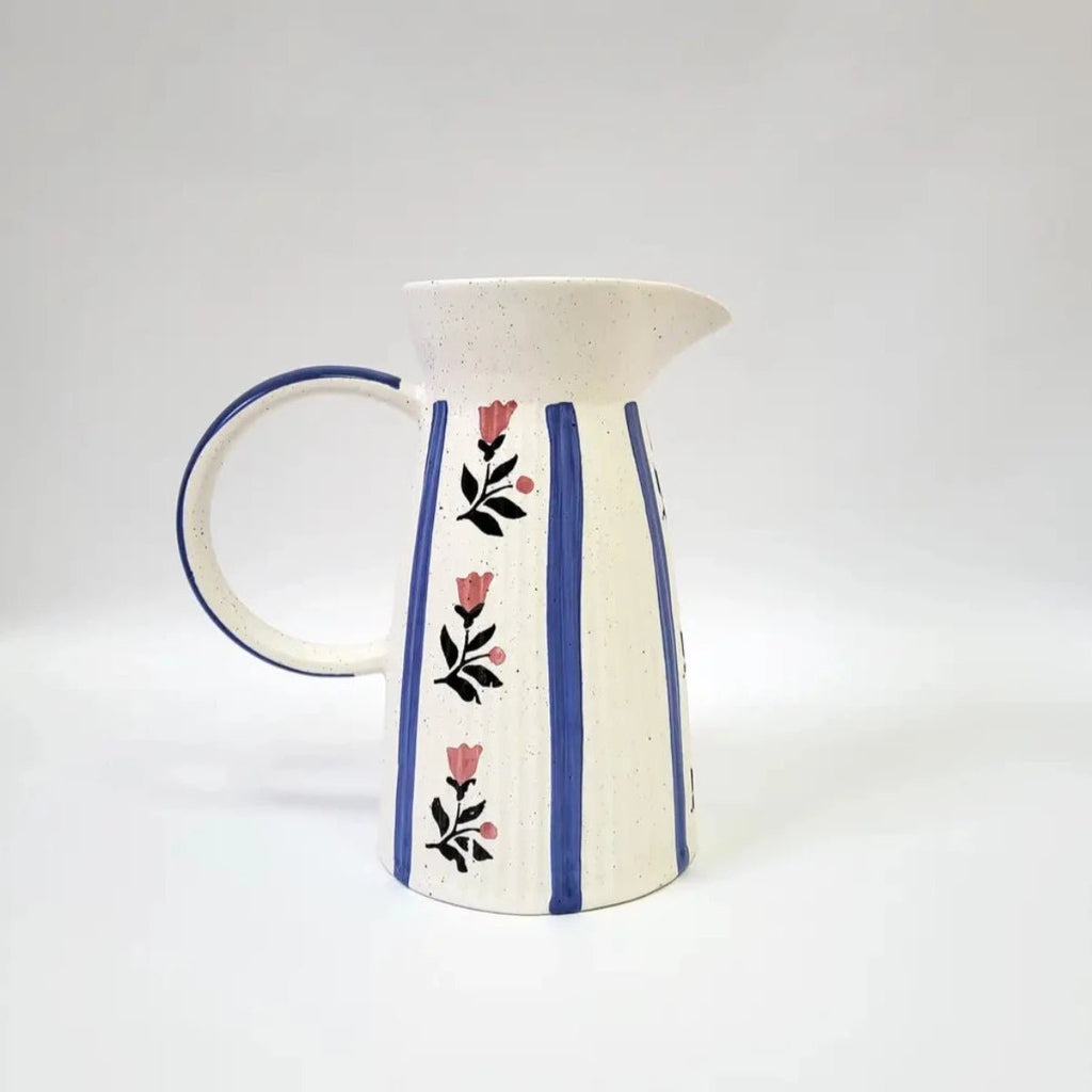 White Hand Painted Ceramic Large Jug - RhoolJugPó de BarroWhite Hand Painted Ceramic Large Jug