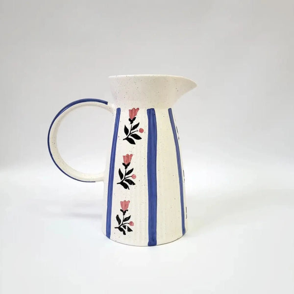 White Hand Painted Ceramic Large Jug - RhoolJugPó de BarroWhite Hand Painted Ceramic Large Jug