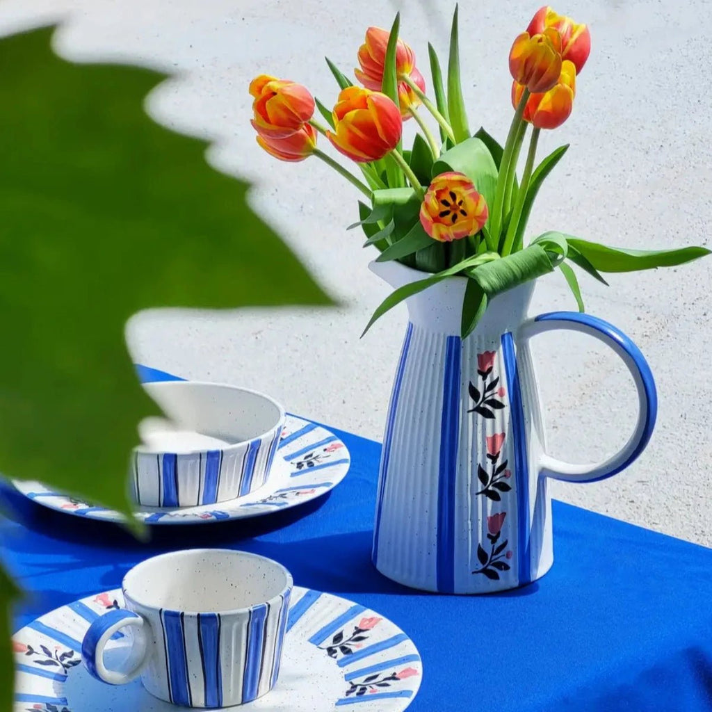 White Hand Painted Ceramic Large Jug - RhoolJugPó de BarroWhite Hand Painted Ceramic Large Jug