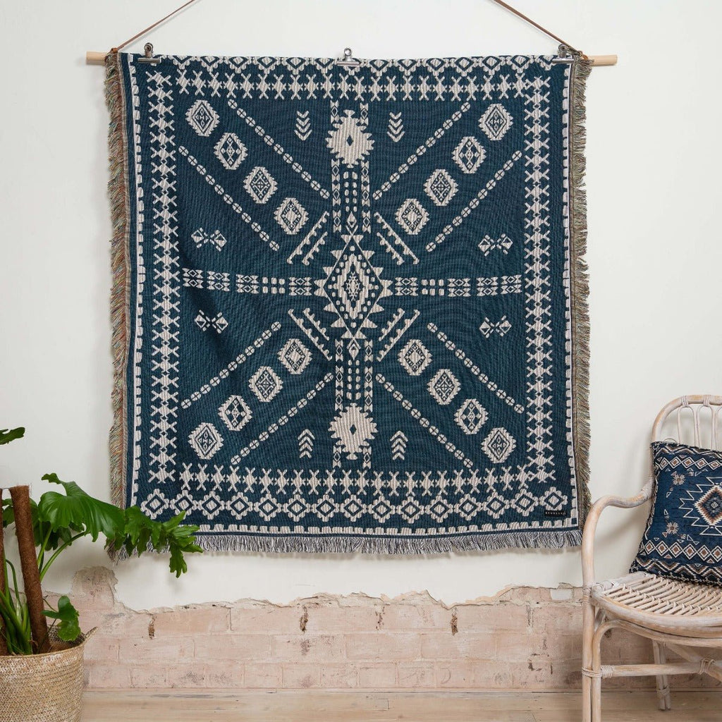 Woven Throw/Picnic Rug - Blue - RhoolThrowHendeerWoven Throw/Picnic Rug - Blue