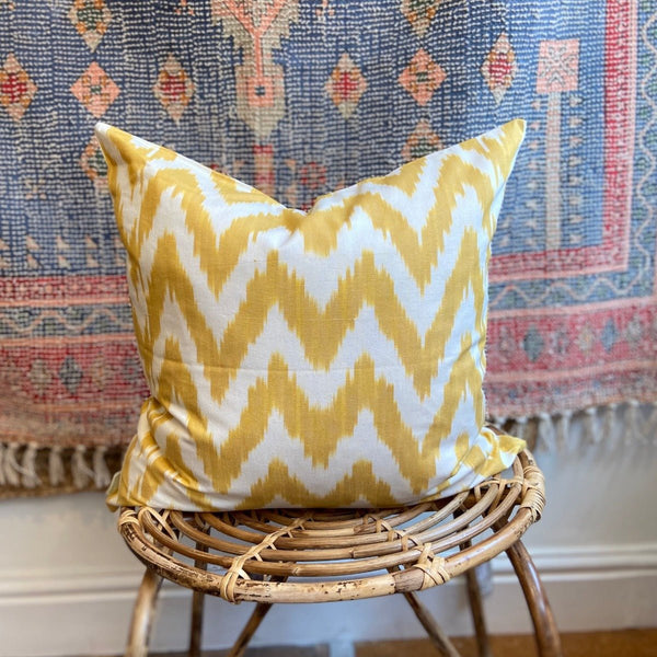 Yellow Ikat Zig Zag Cotton Cushion Cover - RhoolCushionIkat CushionsYellow Ikat Zig Zag Cotton Cushion Cover